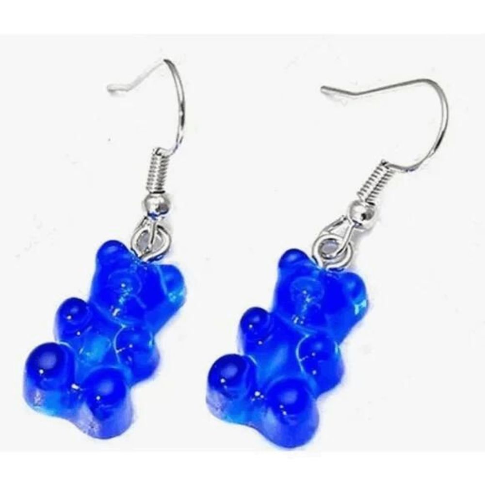 Blue Resin Gummy Bear Dangle Earrings